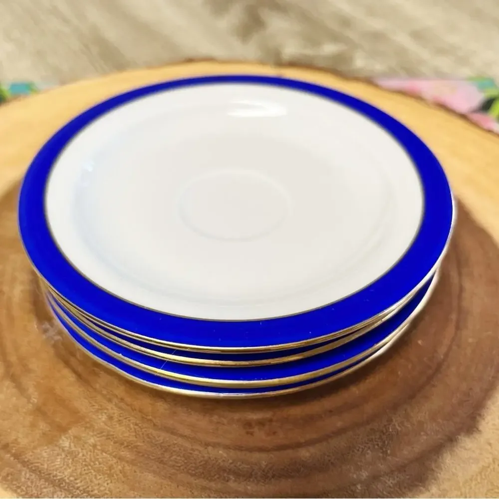 Vintage Walbrzych Poland Demitasse Espresso Set Blue Gold Porcelain 10 Pc RARE